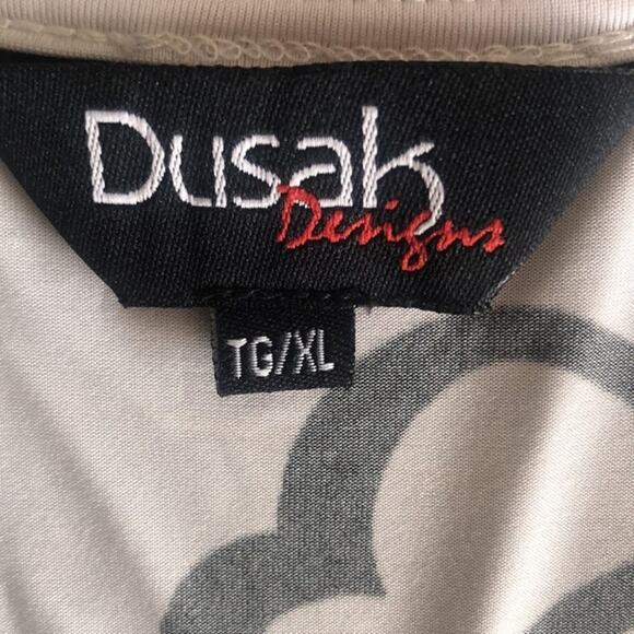 Dusak size XL black white Floral Dots sleeveless V Neck top Stretchy Babydoll - Picture 3 of 6